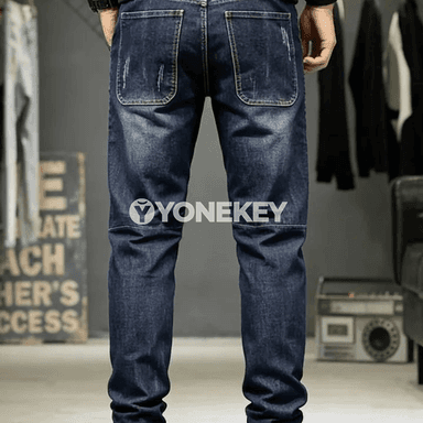Erkekler üçin denim jeans, giň kesim, rahat stil