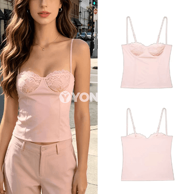 Zenanlar üçin gülgüne dantelli ýeňsiz tank-top, ýaz-tomus üçin