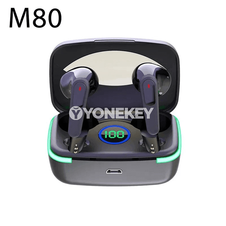 M80 TWS Bluetooth simsiz naushnik, güýçli ses we mikrofon