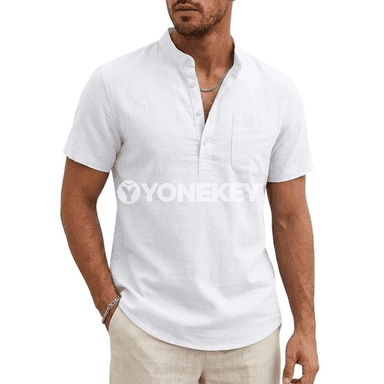 Erkekler üçin ýeňil Henley futbolka, gysga ýeňli, tomusky