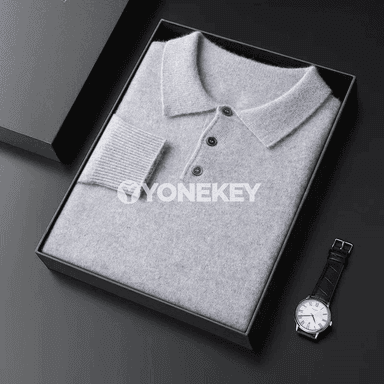Erkekler üçin ýyly örme switer — düwmeli, boýunly, güýz-gyş modeli