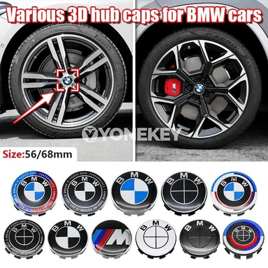 BMW üçin 4 sany jant merkezi gapagy, 56/68 mm, M logotipli