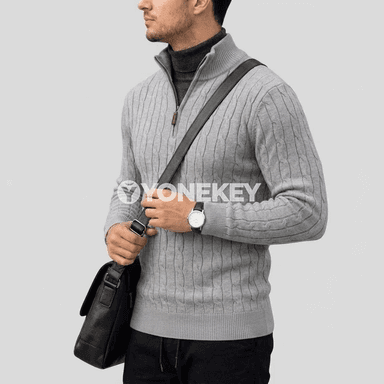 Erkekler üçin ýyly zipperli polo switer, güýz-gyş üçin rahat göni model
