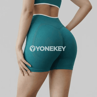 Aýallar üçin ýokary belli tikişsiz yoga şortik, fitnes we ylgaw üçin