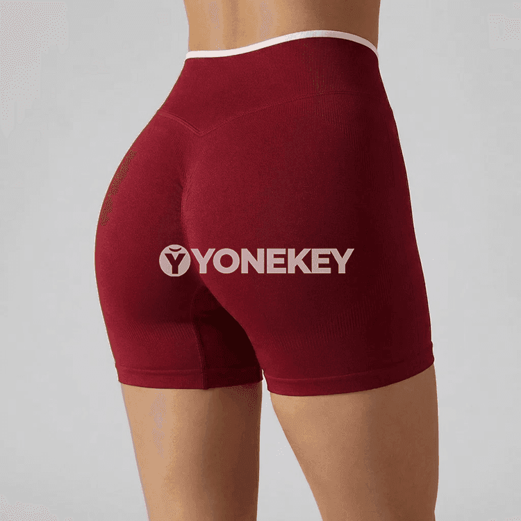 Aýallar üçin ýokary belli tikişsiz yoga şortik, fitnes we ylgaw üçin