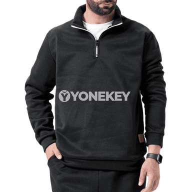 Erkekler üçin zipli ýeňil sweatshirt, bir reňkli, dik ýaka
