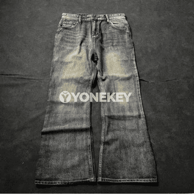 Erkekler üçin retro giň balakly denim jeans, goýy rust reňkli