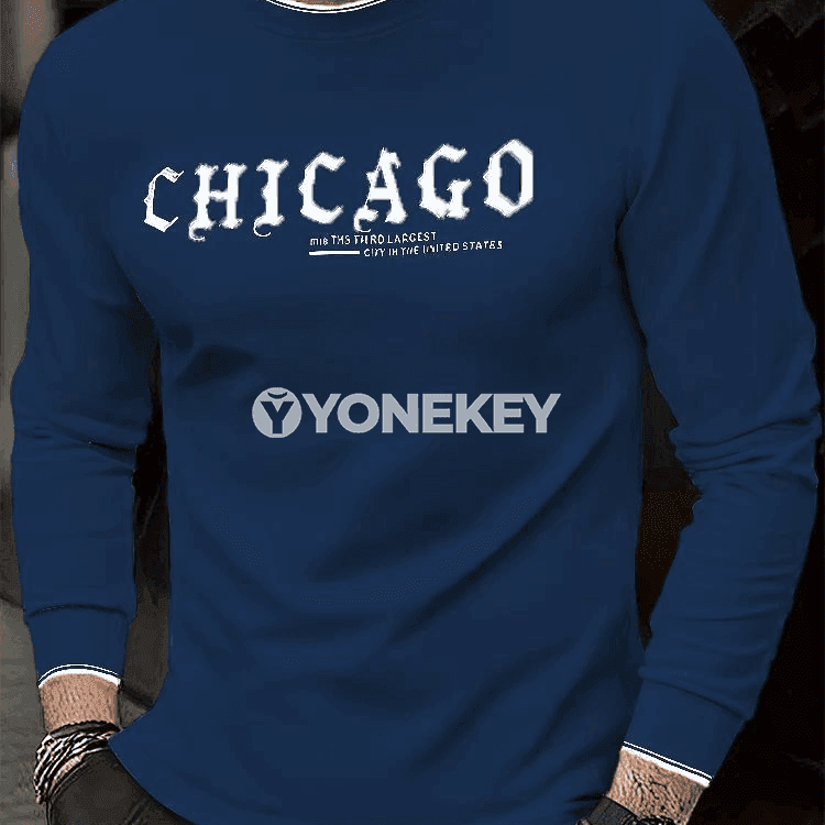 Erkekler üçin ýaz‑güýz uzyn ýeňli 3D ýazgyly casual futbolka