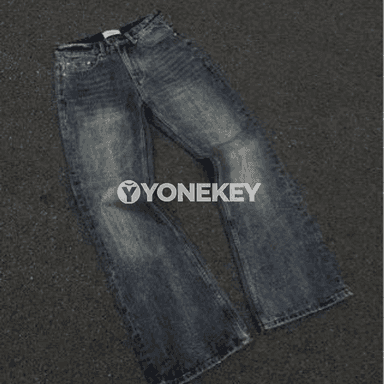 Erkekler üçin retro giň balakly denim jeans, goýy rust reňkli