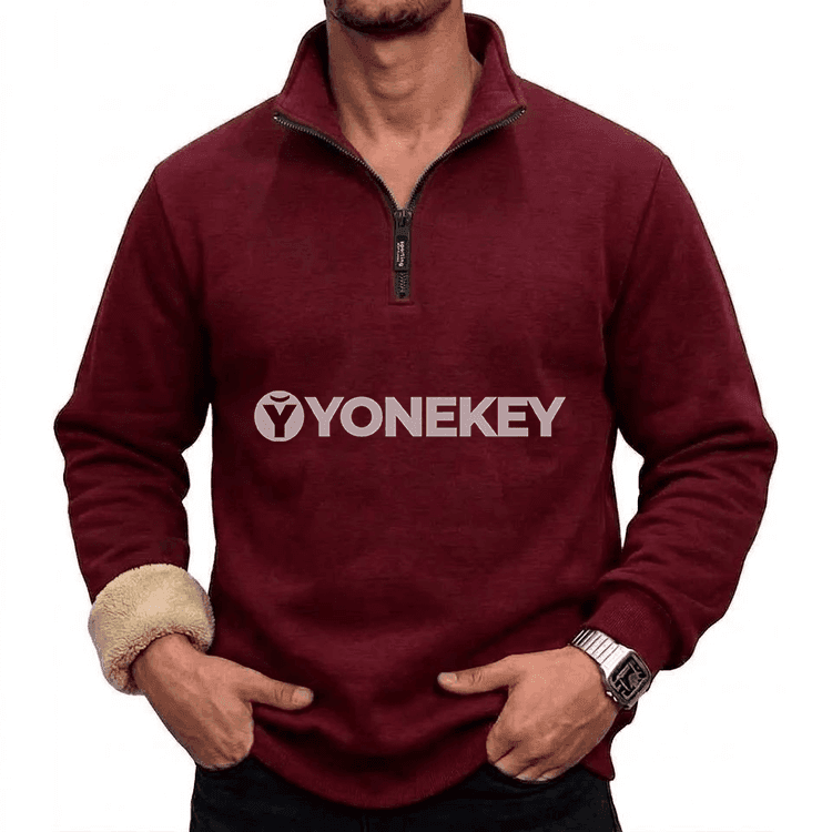 Erkekler üçin gyş ýyly zipli fleýs sweatshirt, ýokary boýunly