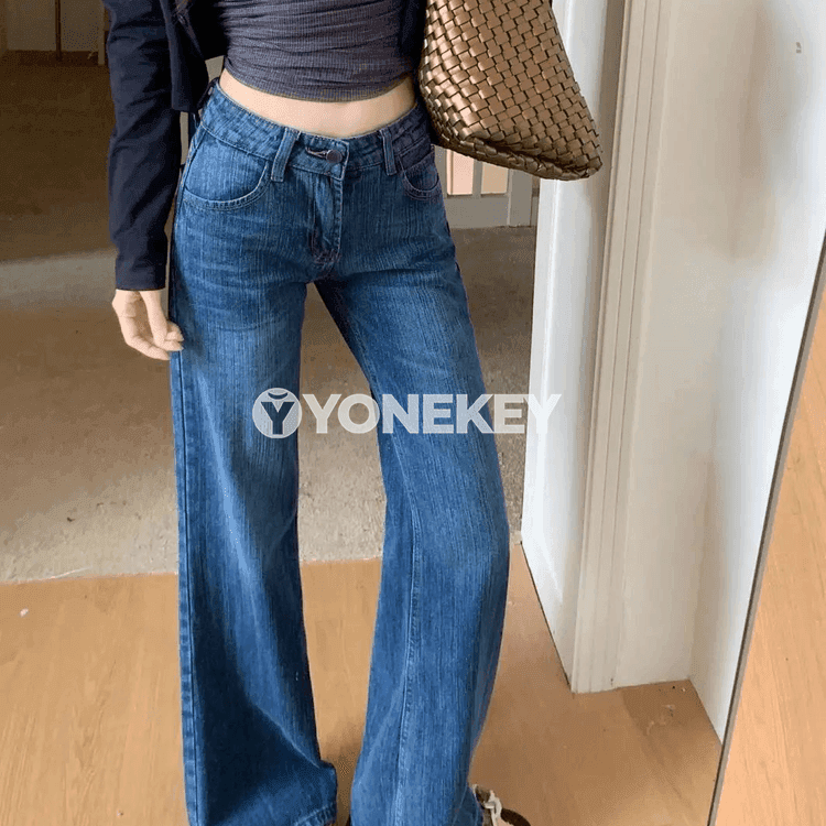 Zenanlar üçin giň kesimli denim jalbar, gündelik rahat stil