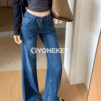 Zenanlar üçin giň kesimli denim jalbar, gündelik rahat stil