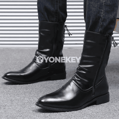Erkekler üçin deri biker ädikler, ýokary boýun, gara stil
