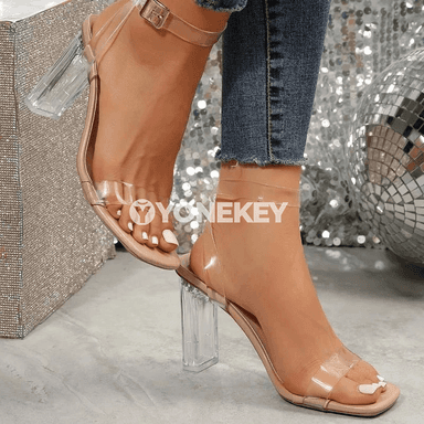 Zenanlar üçin ýokary ökjeli açyk sandal, inedördül burunly