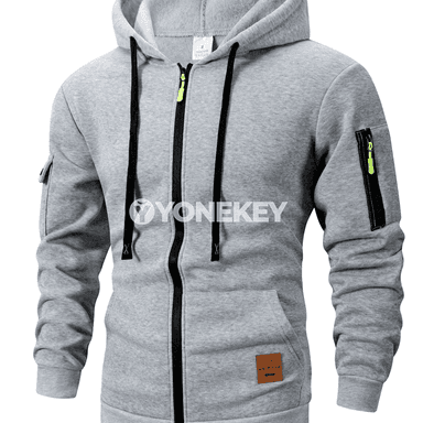 Erkekler üçin ýyly kapýuşonly fermuarly sport sweatshirt, dürli reňkli