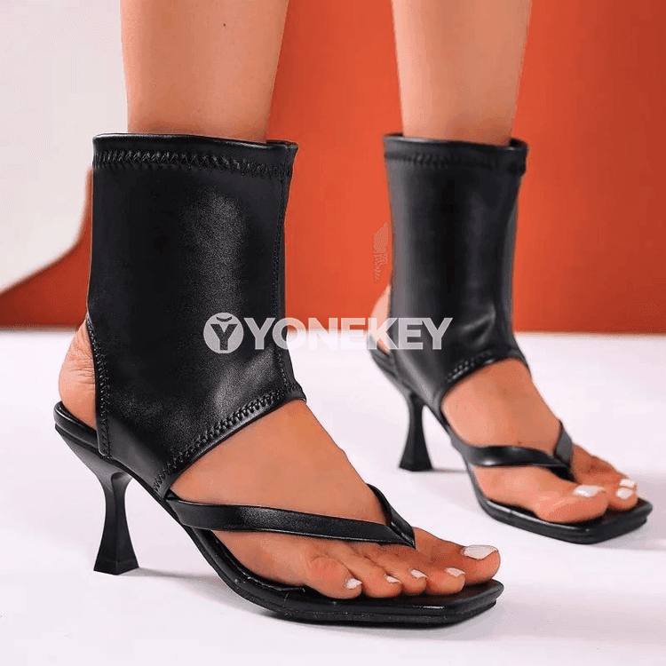 Zenanlar üçin ýokary ökjeli stiletto sandallar, inçe burunly