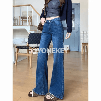 Zenanlar üçin giň kesimli denim jalbar, gündelik rahat stil