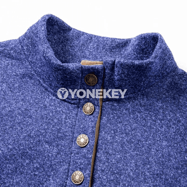 Erkekler üçin vintage Henley zipli ýyly köýnek, tizlikli ýeňlikli