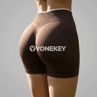 Aýallar üçin ýokary belli tikişsiz yoga şortik, fitnes we ylgaw üçin