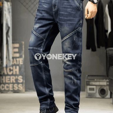 Erkekler üçin denim jeans, giň kesim, rahat stil