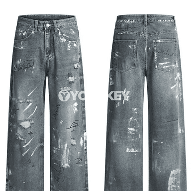 Erkekler üçin giň kesimli gündelik jeans jalbar