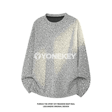 Erkekler üçin zolakly uzyn ýeňli giň sweatshirt, gündelik stil