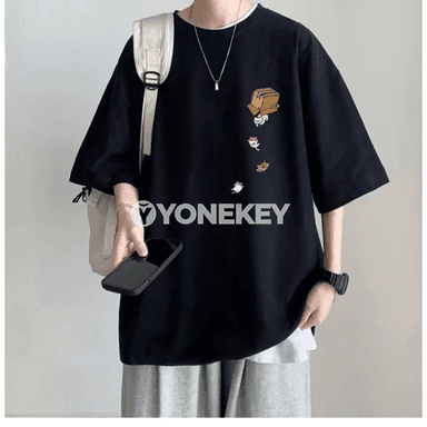 Oversize koreý futbolkasy, pişik çaply, M-8XL erkekler üçin