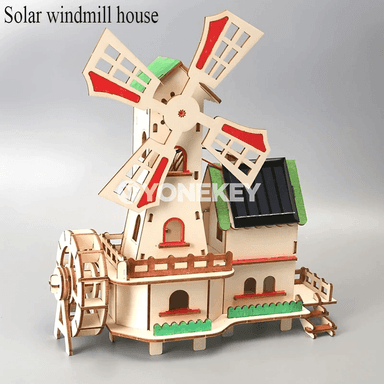 Gün we ýel degirmeni öý modeli, çagalar üçin 3D agaç gurluşyk oýunjagy