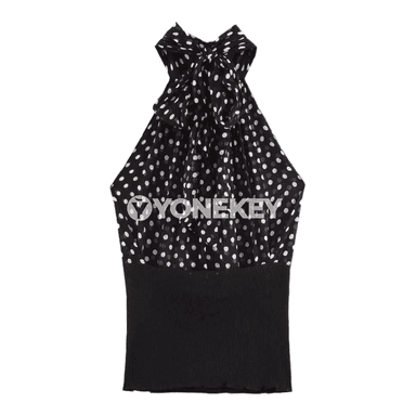 Zenanlar üçin gara nokatly halter ýeňsiz top, tomusky slim fit