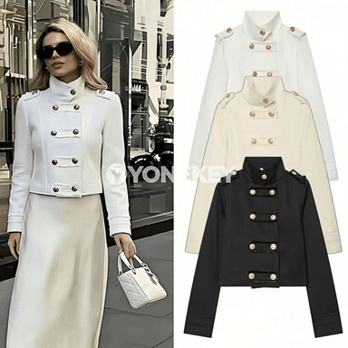 Zenanlar üçin öňi iki düwmeli dik ýakaly döwrebap blazer