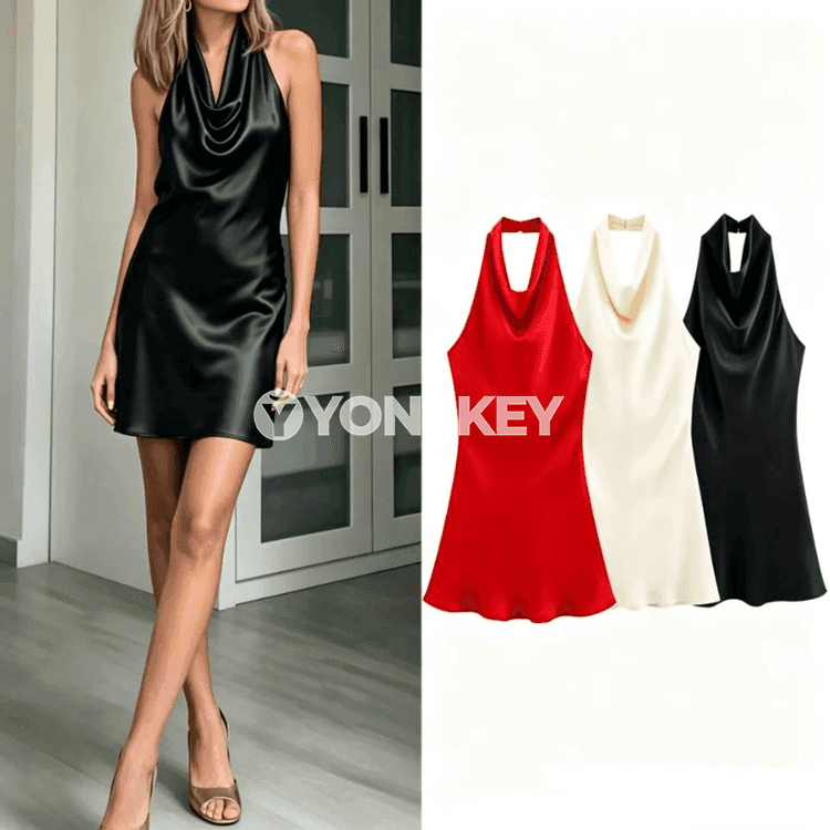 Zenanlar üçin mini satyn egin-eşik — reňkli, ýeňsiz, moda köýnek