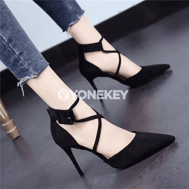 Aýallar üçin ýokary ökjelik süet sandal, nusgawy nokatly tumşukly