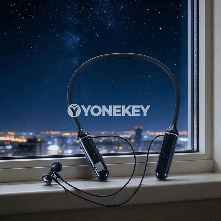 HIFI Bluetooth 5.3 simsiz boýun nauşnigi, LED ekranly, mikrofonly