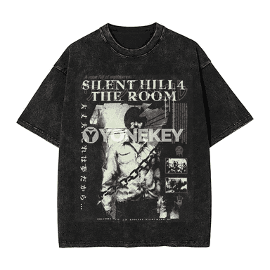 Washed Horror Silent Hill uniseks grafiki futbolka, rahat stil