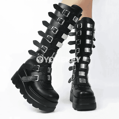 Zenanlar üçin platformaly gotik ädikler, ýokary bilekli moda köwüşler