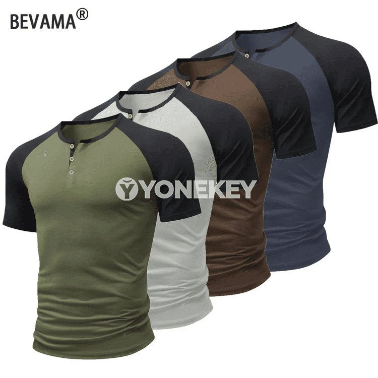 Erkekler üçin Henley futbolka, ýeňil, dem alýan, gündelik stil