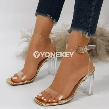 Zenanlar üçin ýokary ökjeli açyk sandal, inedördül burunly