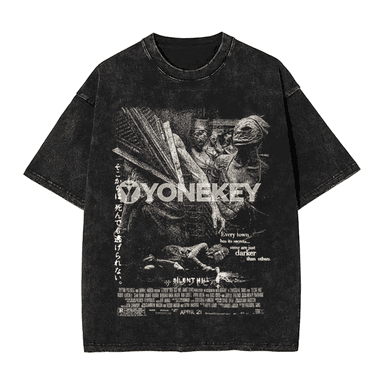 Washed Horror Silent Hill uniseks grafiki futbolka, rahat stil