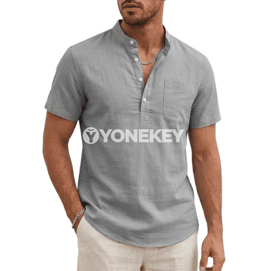 Erkekler üçin ýeňil Henley futbolka, gysga ýeňli, tomusky