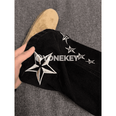 Zenanlar üçin giň kesimli ýokary belli denim jeans jalbar
