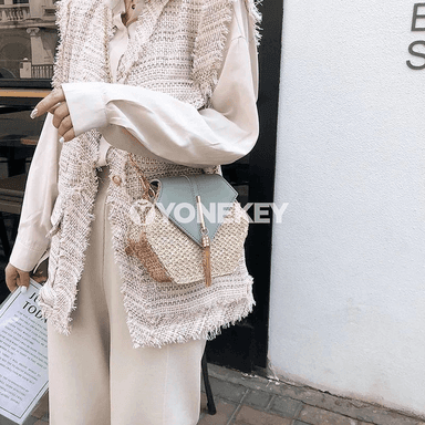 Aýallar üçin hexagon boho otly sumka, elde dokalan tomus modeli