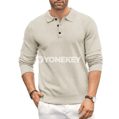 Erkekler üçin ýyly polo switer, düwmejikli, gündelik stil