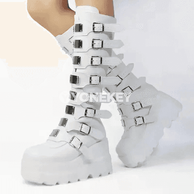 Zenanlar üçin platformaly gotik ädikler, ýokary bilekli moda köwüşler