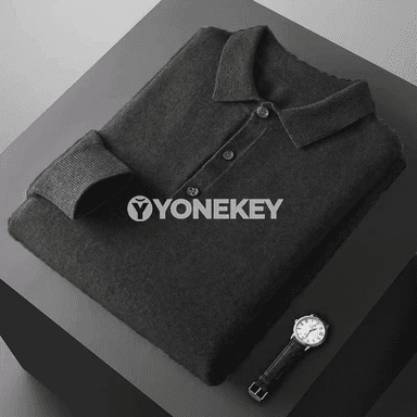 Erkekler üçin polo görnüşli ýyly sviter, boýunly, düwmeli