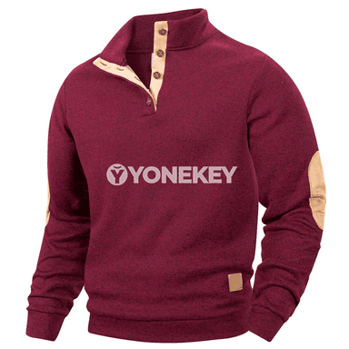 Erkekler üçin vintage Henley zipli ýyly köýnek, tizlikli ýeňlikli