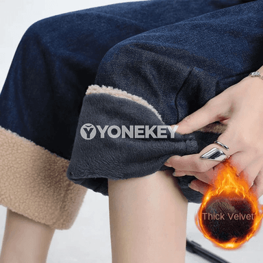 Zenanlar üçin gyş denim jalbar, ýyly, göni kesimli, kemerli
