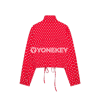 Aýal üçin polka nokatly ýokary ýaka ýeňil penjek