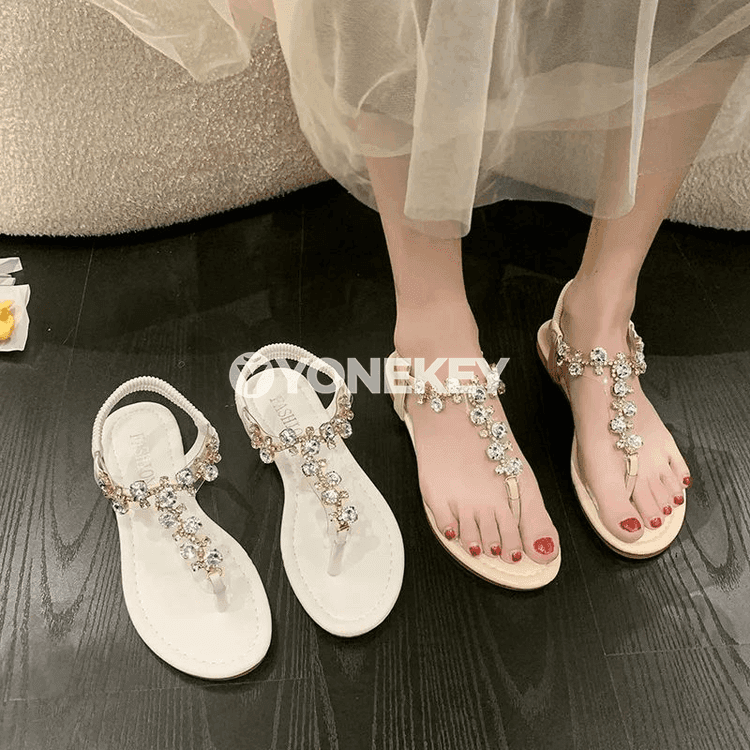 Zenanlar üçin rhinestone bezegli tekiz tomus sandallary