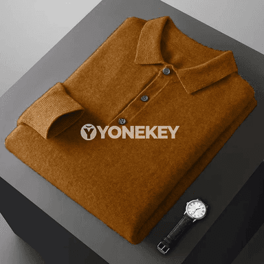 Erkekler üçin polo görnüşli ýyly sviter, boýunly, düwmeli