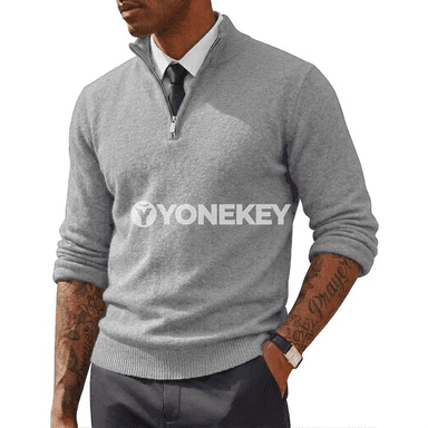 Erkekler üçin ýeňil zipperli polo switer, dar kesimli, gündelik stil